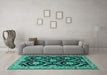 Machine Washable Persian Turquoise Traditional Area Rugs in a Living Room,, wshtr1698turq