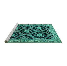 Sideview of Machine Washable Persian Turquoise Traditional Area Rugs, wshtr1698turq