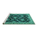 Sideview of Machine Washable Persian Turquoise Traditional Area Rugs, wshtr1698turq