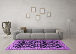 Machine Washable Persian Purple Traditional Area Rugs in a Living Room, wshtr1698pur