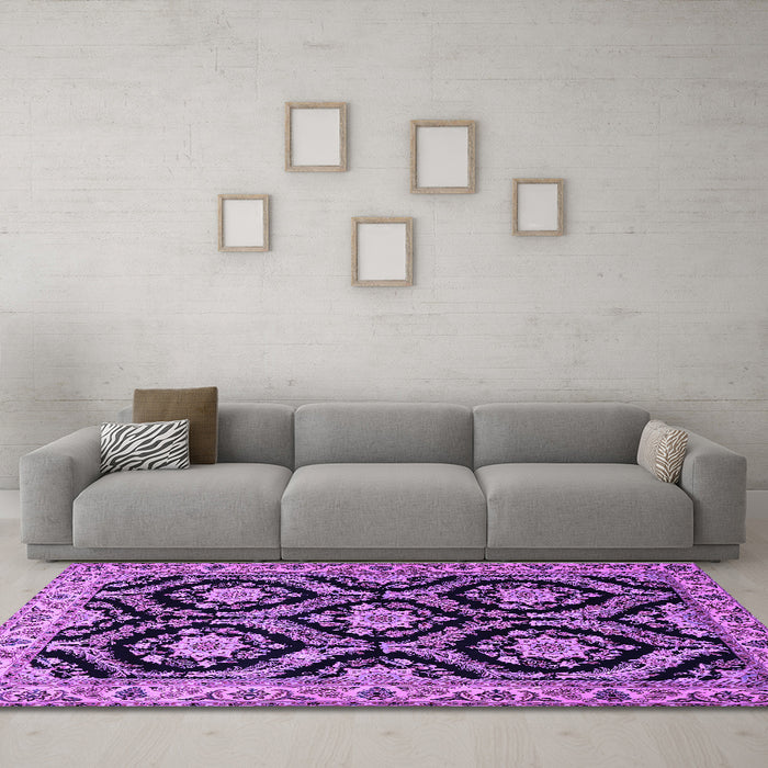 Machine Washable Persian Purple Traditional Area Rugs in a Living Room, wshtr1698pur