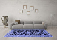 Machine Washable Persian Blue Traditional Rug, wshtr1698blu