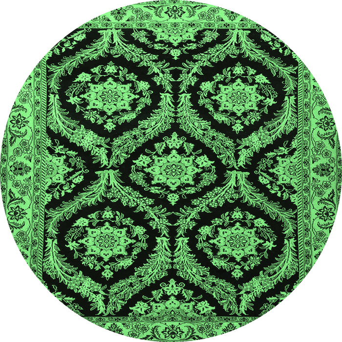 Round Machine Washable Persian Emerald Green Traditional Area Rugs, wshtr1698emgrn