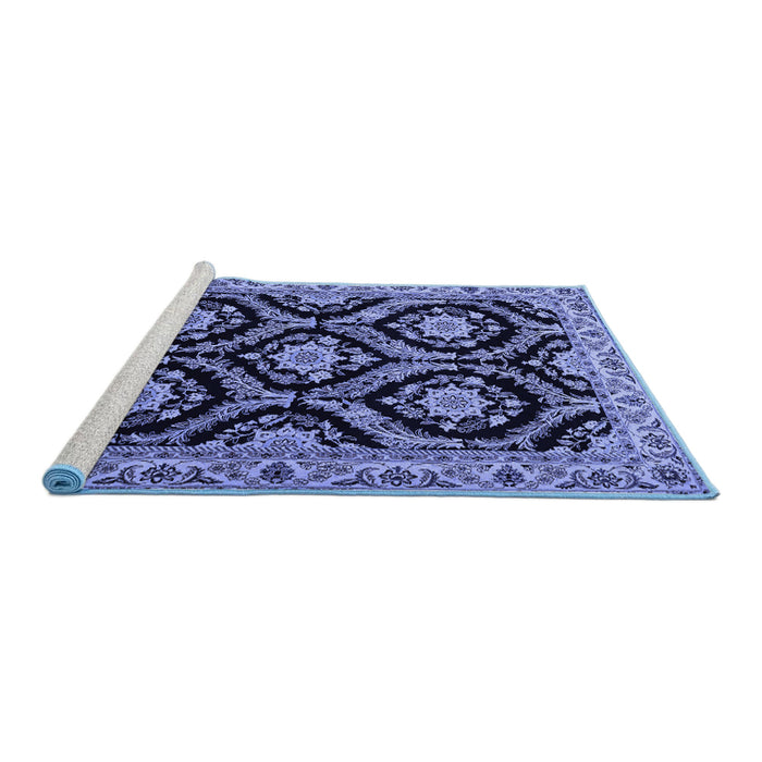 Sideview of Machine Washable Persian Blue Traditional Rug, wshtr1698blu
