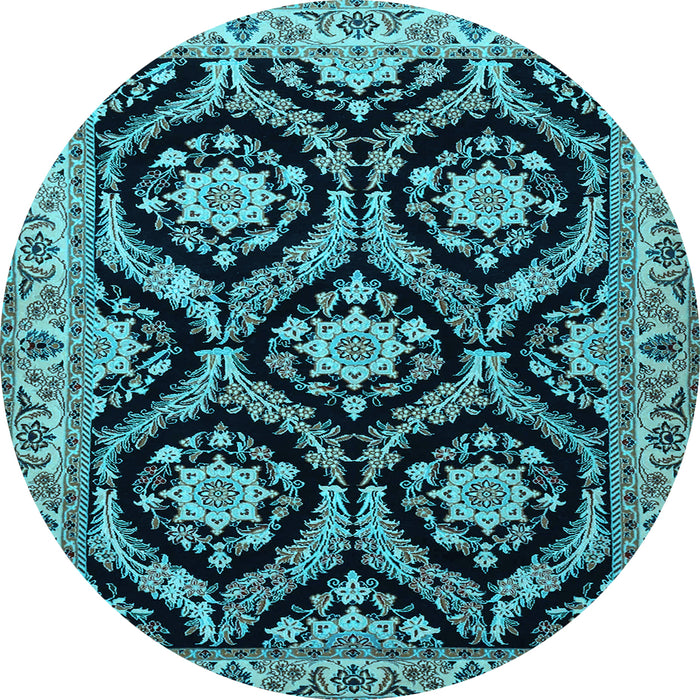 Round Machine Washable Persian Light Blue Traditional Rug, wshtr1698lblu