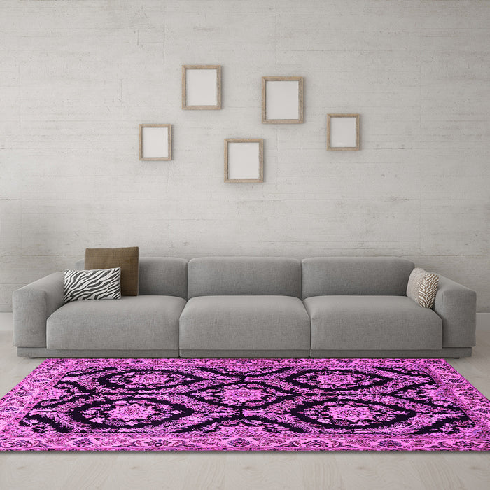 Machine Washable Persian Pink Traditional Rug in a Living Room, wshtr1698pnk