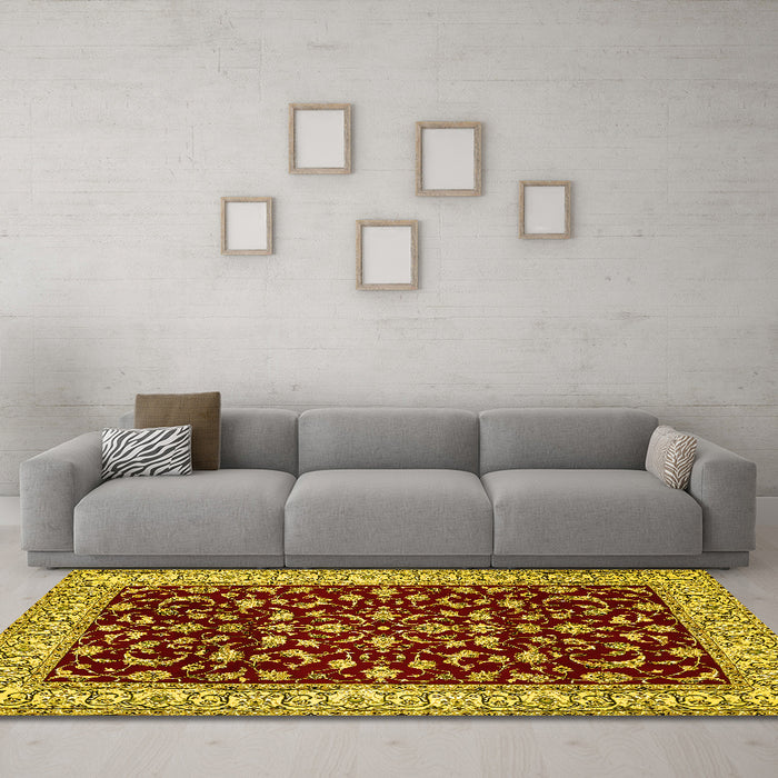 Machine Washable Persian Yellow Traditional Rug in a Living Room, wshtr1699yw
