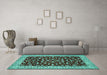 Machine Washable Persian Turquoise Traditional Area Rugs in a Living Room,, wshtr1699turq