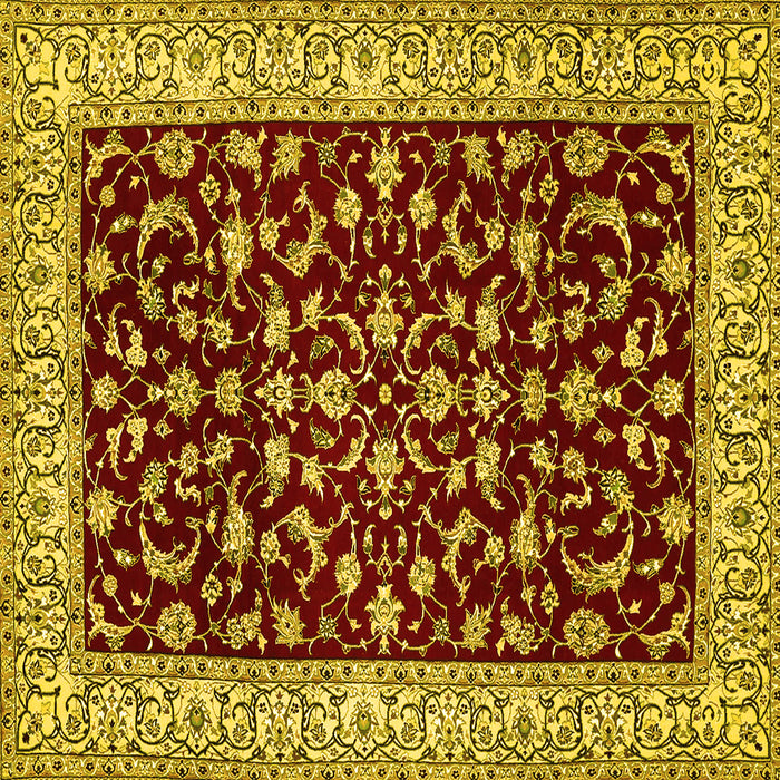 Square Machine Washable Persian Yellow Traditional Rug, wshtr1699yw