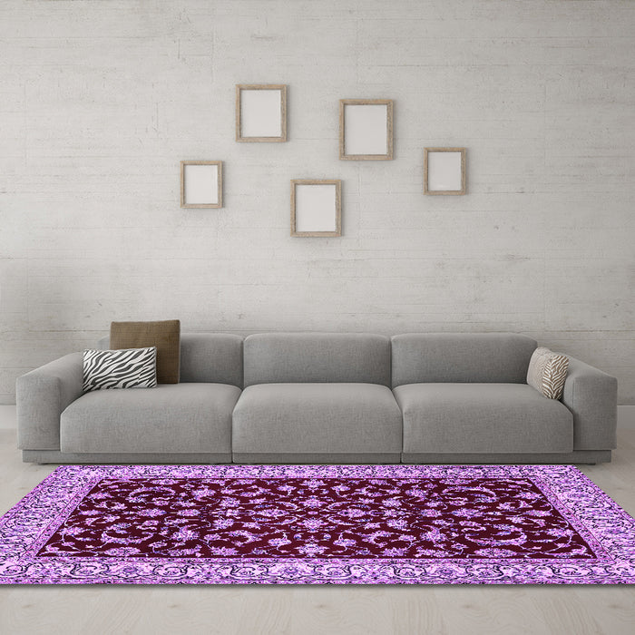 Machine Washable Persian Purple Traditional Area Rugs in a Living Room, wshtr1699pur