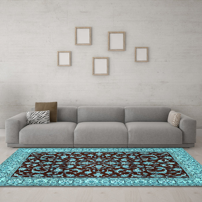 Machine Washable Persian Light Blue Traditional Rug in a Living Room, wshtr1699lblu