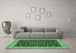 Machine Washable Persian Emerald Green Traditional Area Rugs in a Living Room,, wshtr1699emgrn