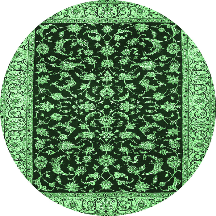 Round Machine Washable Persian Emerald Green Traditional Area Rugs, wshtr1699emgrn