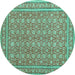 Round Machine Washable Persian Turquoise Traditional Area Rugs, wshtr169turq