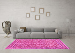 Machine Washable Persian Pink Traditional Rug in a Living Room, wshtr169pnk