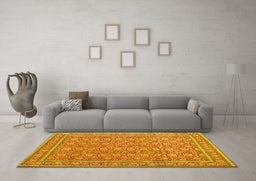 Machine Washable Persian Yellow Traditional Rug in a Living Room, wshtr169yw