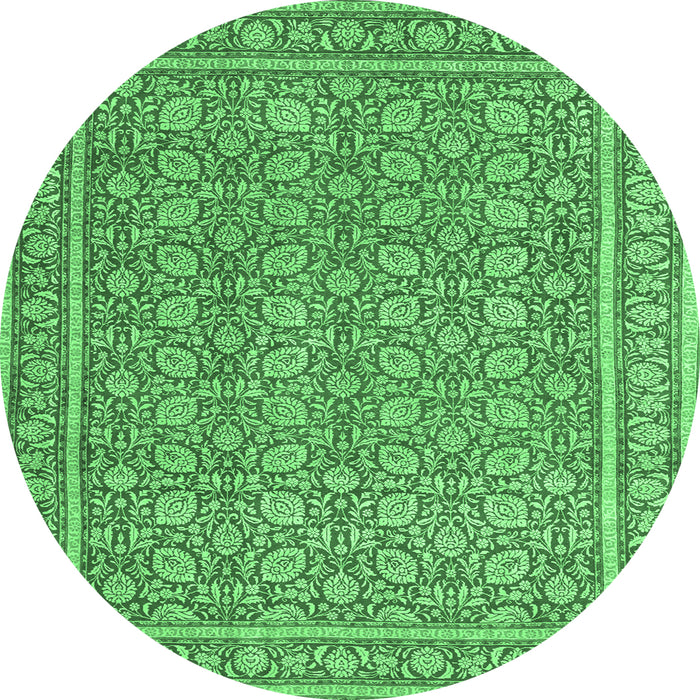 Round Machine Washable Persian Emerald Green Traditional Area Rugs, wshtr169emgrn
