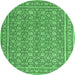 Round Machine Washable Persian Emerald Green Traditional Area Rugs, wshtr169emgrn