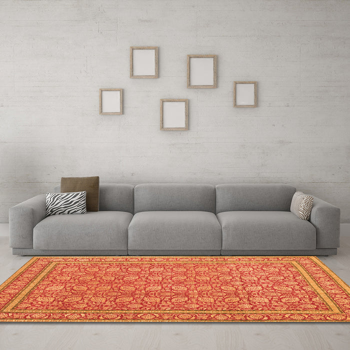 Machine Washable Persian Orange Traditional Area Rugs in a Living Room, wshtr169org
