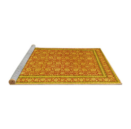 Sideview of Machine Washable Persian Yellow Traditional Rug, wshtr169yw