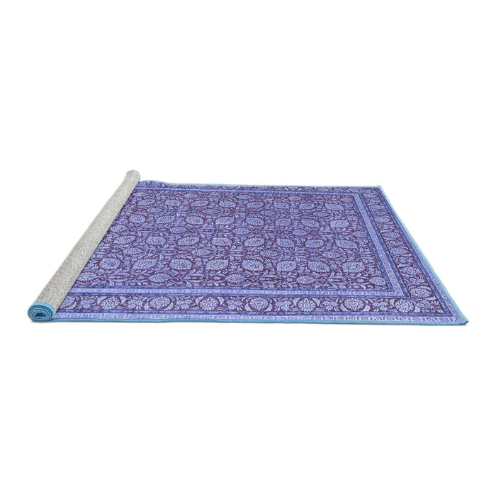 Sideview of Machine Washable Persian Blue Traditional Rug, wshtr169blu