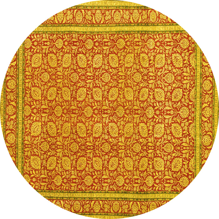 Round Persian Yellow Traditional Rug, tr169yw