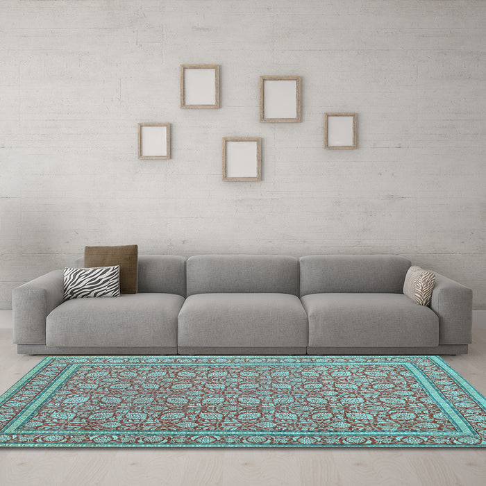 Machine Washable Persian Light Blue Traditional Rug in a Living Room, wshtr169lblu