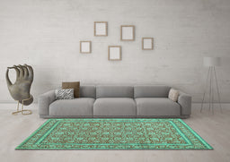 Machine Washable Persian Turquoise Traditional Area Rugs in a Living Room,, wshtr169turq