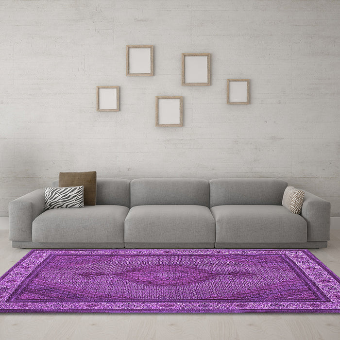 Machine Washable Medallion Purple Traditional Area Rugs in a Living Room, wshtr16pur