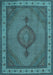 Machine Washable Medallion Light Blue Traditional Rug, wshtr16lblu