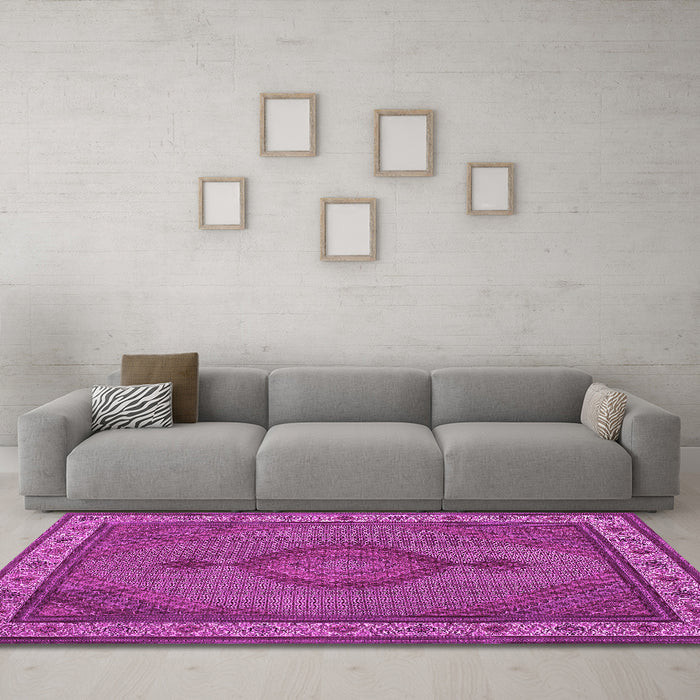 Machine Washable Medallion Pink Traditional Rug in a Living Room, wshtr16pnk
