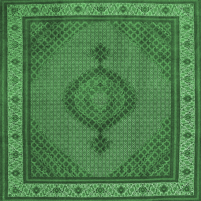 Square Machine Washable Medallion Emerald Green Traditional Area Rugs, wshtr16emgrn