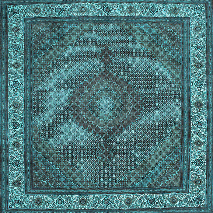 Square Machine Washable Medallion Light Blue Traditional Rug, wshtr16lblu