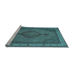 Sideview of Machine Washable Medallion Light Blue Traditional Rug, wshtr16lblu
