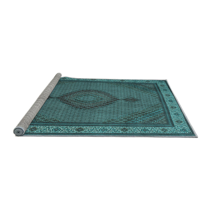 Sideview of Machine Washable Medallion Light Blue Traditional Rug, wshtr16lblu