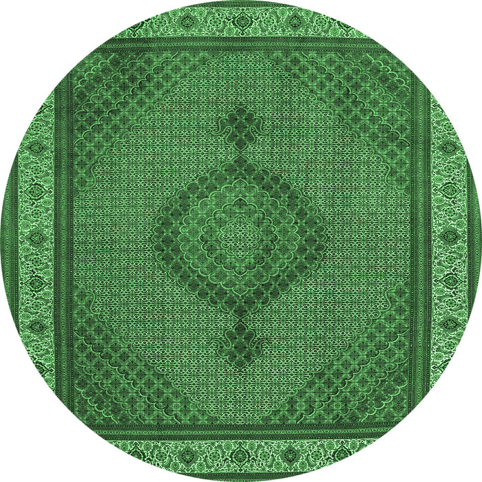Round Machine Washable Medallion Emerald Green Traditional Area Rugs, wshtr16emgrn