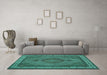 Machine Washable Medallion Turquoise Traditional Area Rugs in a Living Room,, wshtr16turq