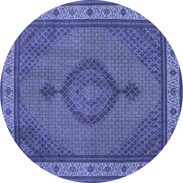 Round Machine Washable Medallion Blue Traditional Rug, wshtr16blu