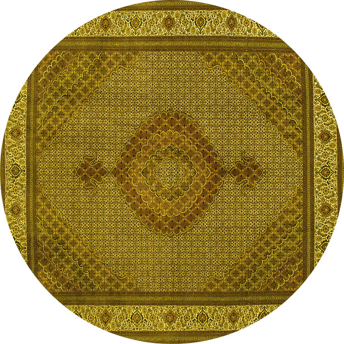 Round Machine Washable Medallion Yellow Traditional Rug, wshtr16yw