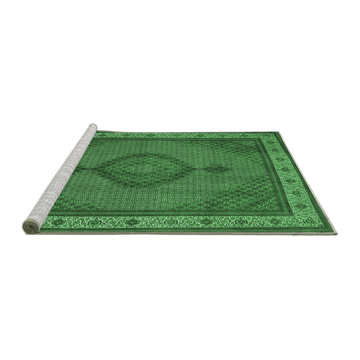 Sideview of Machine Washable Medallion Emerald Green Traditional Area Rugs, wshtr16emgrn