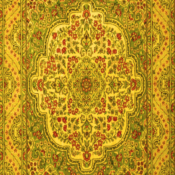 Machine Washable Medallion Yellow Traditional Rug, wshtr1700yw