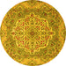 Round Machine Washable Medallion Yellow Traditional Rug, wshtr1700yw