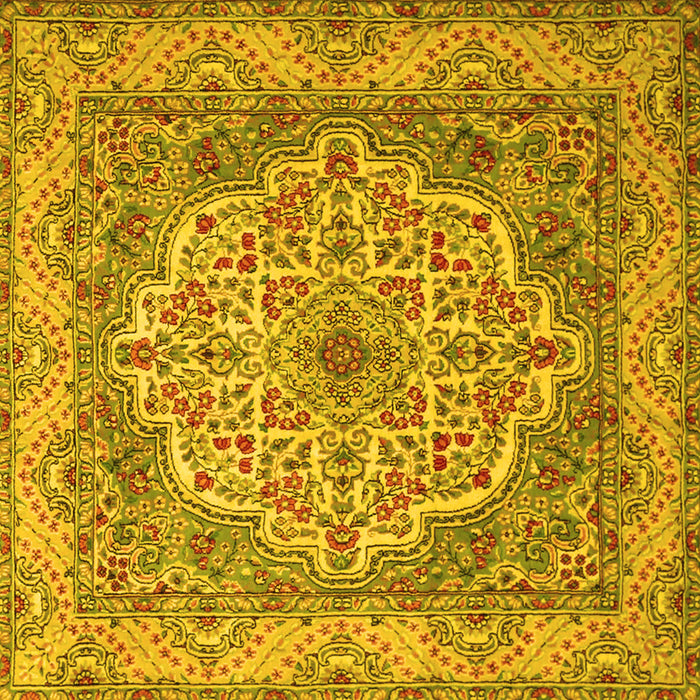 Square Machine Washable Medallion Yellow Traditional Rug, wshtr1700yw