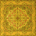 Square Machine Washable Medallion Yellow Traditional Rug, wshtr1700yw