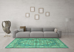 Machine Washable Medallion Turquoise Traditional Area Rugs in a Living Room,, wshtr1700turq