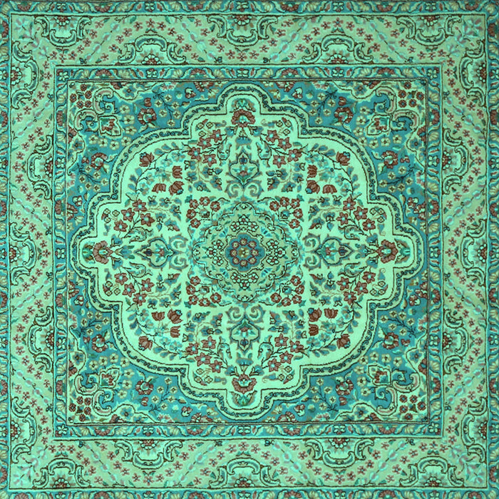 Square Machine Washable Medallion Turquoise Traditional Area Rugs, wshtr1700turq