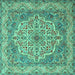 Square Machine Washable Medallion Turquoise Traditional Area Rugs, wshtr1700turq