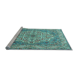 Sideview of Machine Washable Medallion Light Blue Traditional Rug, wshtr1700lblu