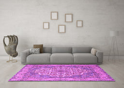 Machine Washable Medallion Purple Traditional Area Rugs in a Living Room, wshtr1700pur