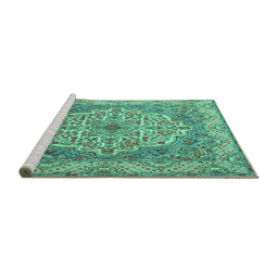 Sideview of Machine Washable Medallion Turquoise Traditional Area Rugs, wshtr1700turq